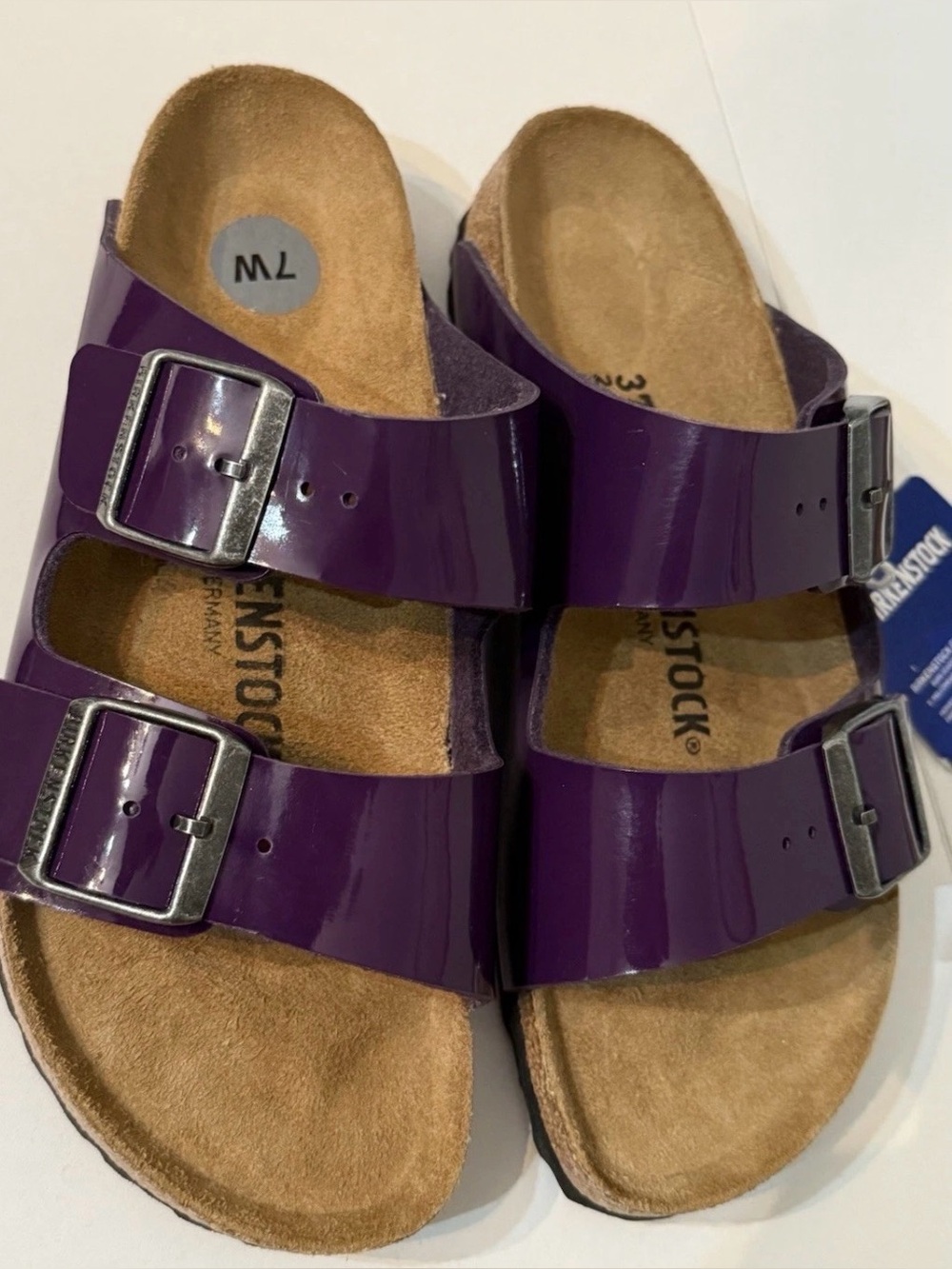 Birkenstock Women’s Purple Slide Sandals Buckle Straps Leather Insole US 7